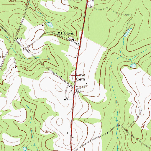 Topographic Map of Love Cemetery, GA