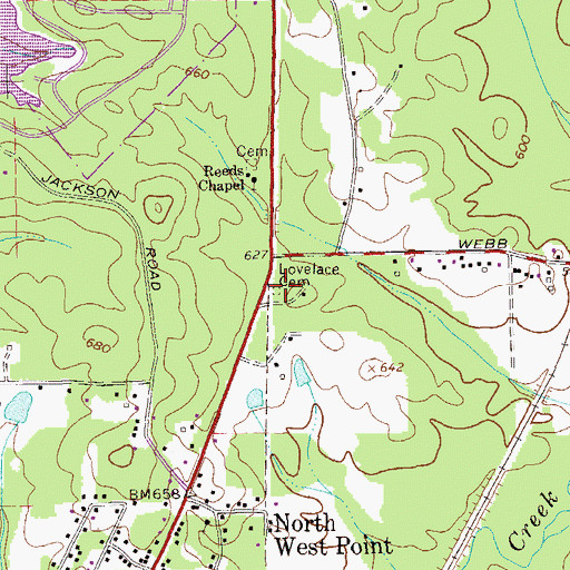 Topographic Map of Lovelace Cemetery, GA
