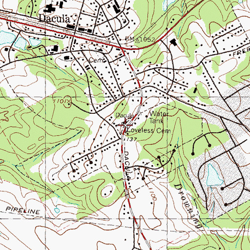 Topographic Map of Loveless Cemetery, GA