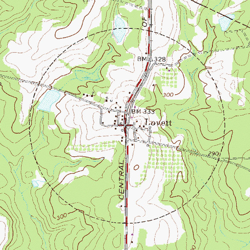 Topographic Map of Lovett, GA