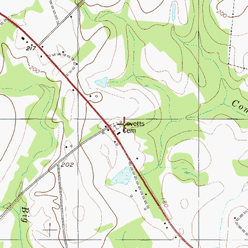 Topographic Map of Lovetts Cemetery, GA