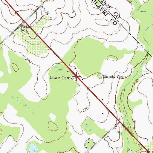 Topographic Map of Lowe Cemetery, GA