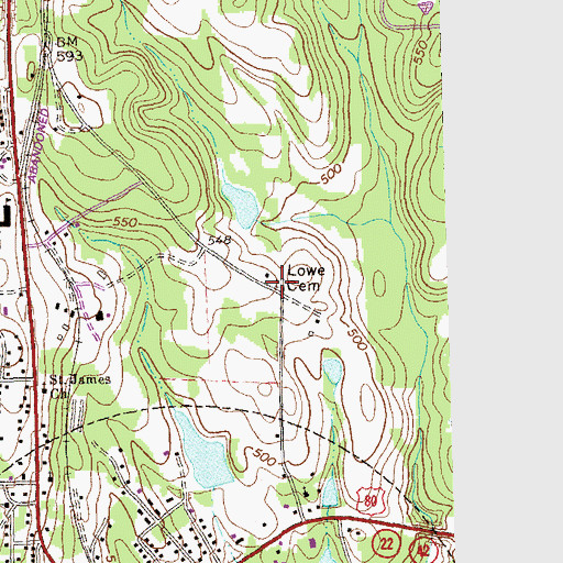 Topographic Map of Lowe Cemetery, GA