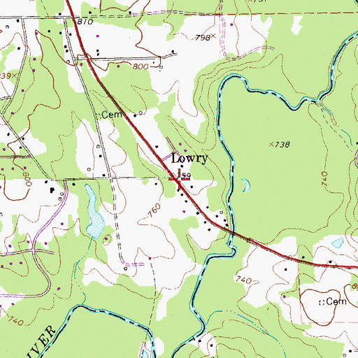 Topographic Map of Lowry, GA