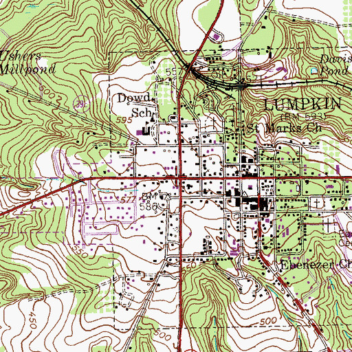 Topographic Map of Lumpkin, GA