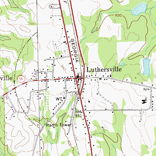 Topographic Map of Luthersville, GA