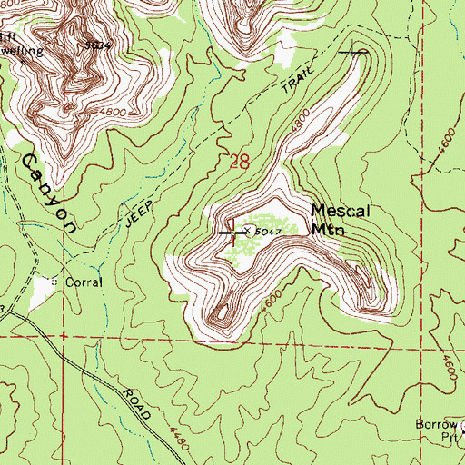 Topographic Map of Mescal Mountain, AZ