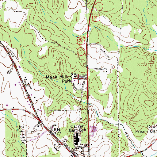 Topographic Map of Mack Miller Park, GA
