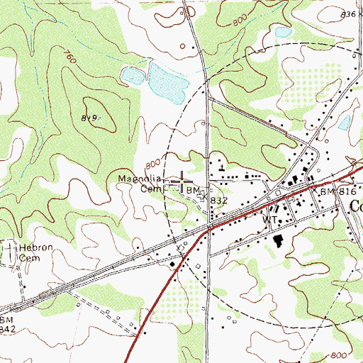 Topographic Map of Magnolia Cemetery, GA