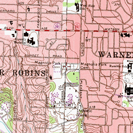 Topographic Map of Magnolia Park Cemetery, GA