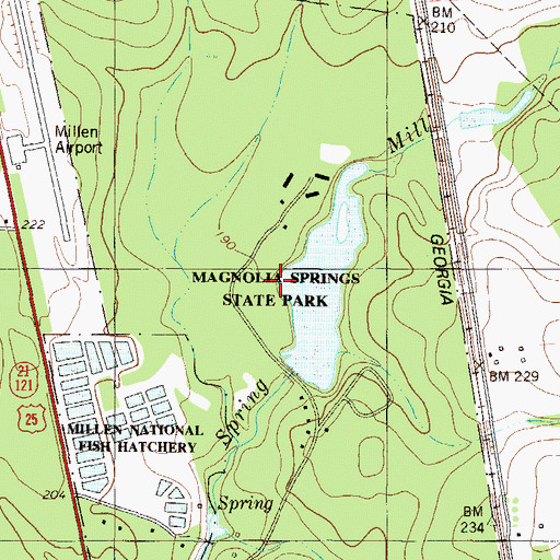 Topographic Map of Magnolia Springs State Park, GA