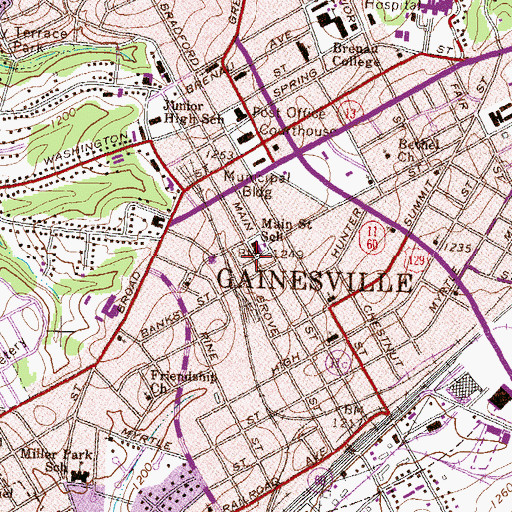 Topographic Map of Main Street School, GA