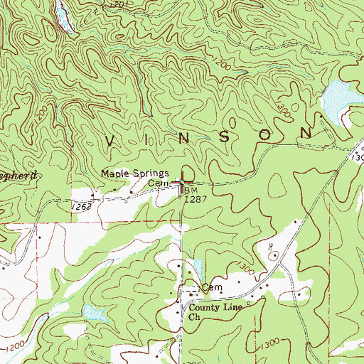 Topographic Map of Maple Springs Cemetery, GA