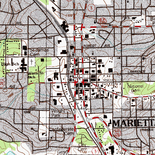 Topographic Map of Marietta, GA