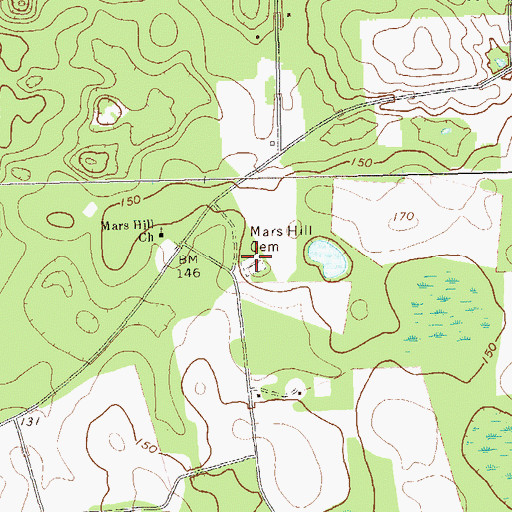Topographic Map of Mars Hill Cemetery, GA