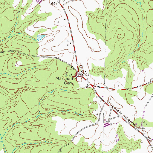 Topographic Map of Marshall Cemetery, GA