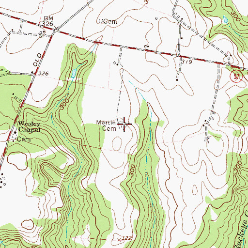Topographic Map of Martin Cemetery, GA