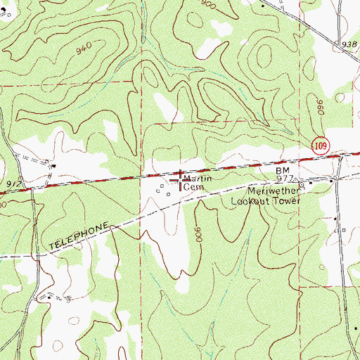 Topographic Map of Martin Cemetery, GA