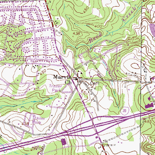 Topographic Map of Marvin Church, GA