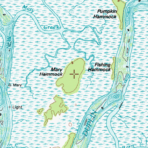 Topographic Map of Mary Hammock, GA