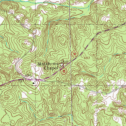 Topographic Map of Mathews Chapel, GA