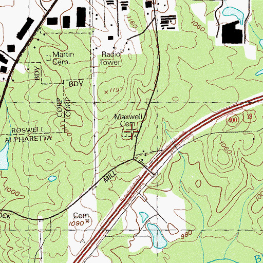 Topographic Map of Maxwell Cemetery, GA