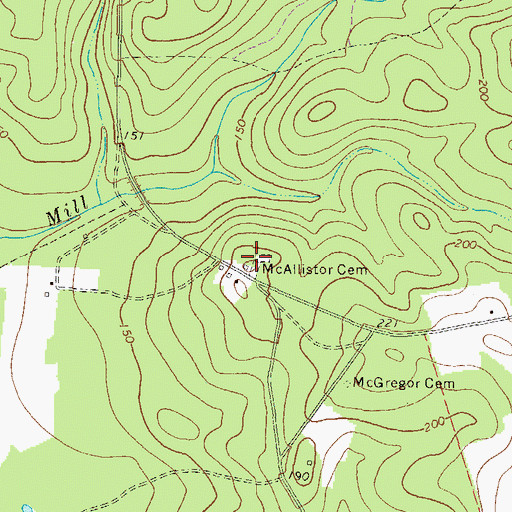 Topographic Map of McAllistor Cemetery, GA