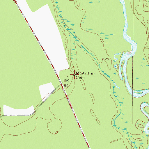 Topographic Map of McArthur Cemetery, GA