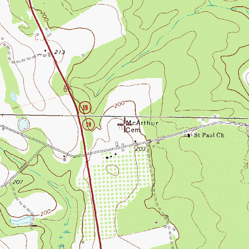 Topographic Map of McArthur Cemetery, GA