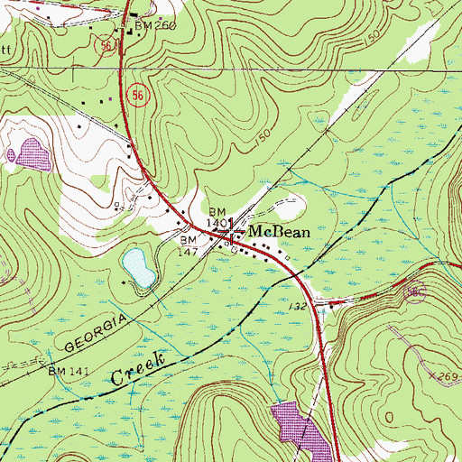 Topographic Map of McBean, GA