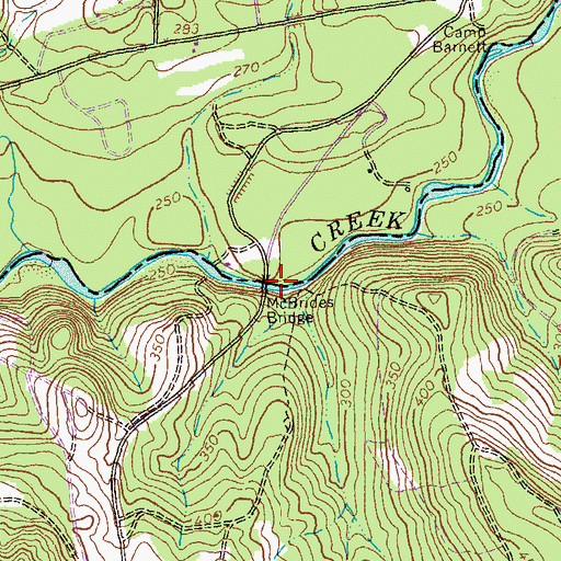 Topographic Map of McBrides Bridge, GA