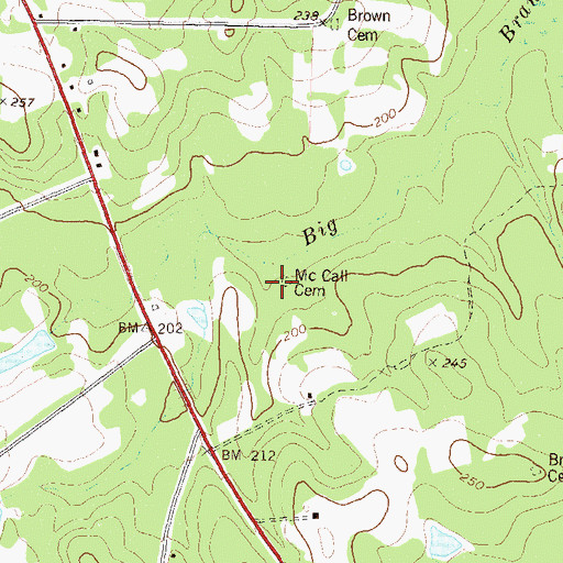Topographic Map of McCall Cemetery, GA