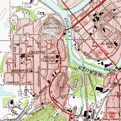 Topographic Map of McCall Hospital, GA