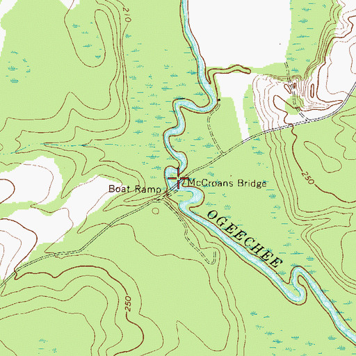 Topographic Map of McCroans Bridge, GA