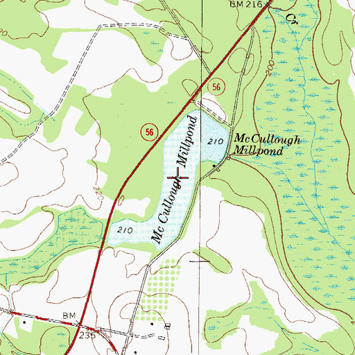 Topographic Map of McCullough Millpond, GA