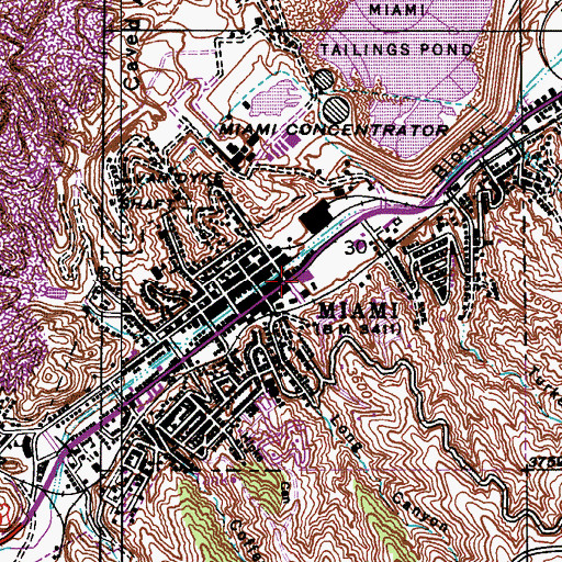 Topographic Map of Miami, AZ