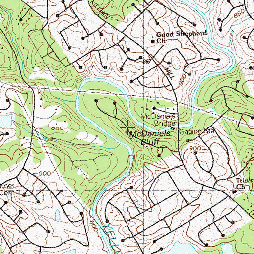Topographic Map of McDaniels Bluff, GA