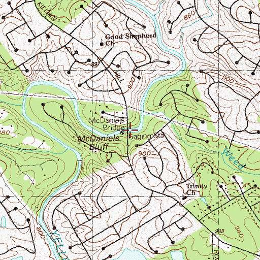 Topographic Map of McDaniels Bridge, GA