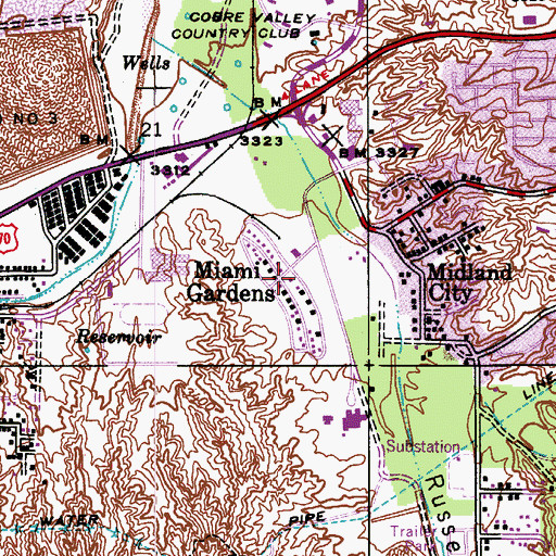 Topographic Map of Miami Gardens, AZ