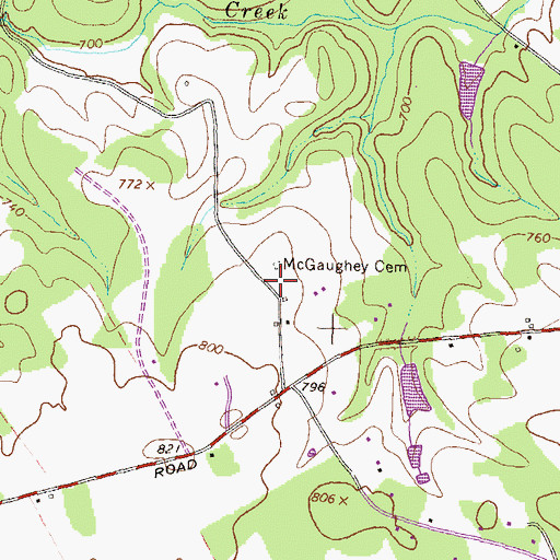 Topographic Map of McGaughey Cemetery, GA