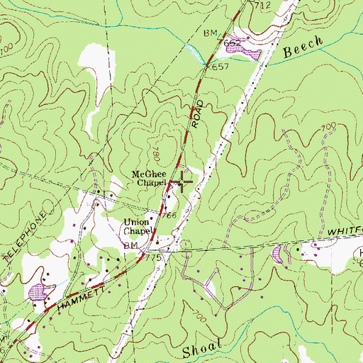 Topographic Map of McGhee Chapel, GA