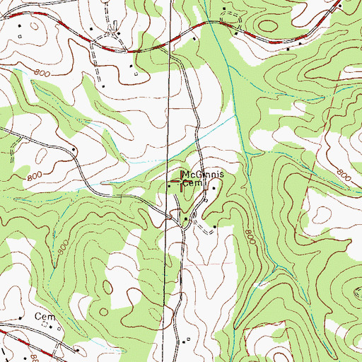 Topographic Map of McGinnis Cemetery, GA