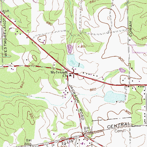 Topographic Map of McIntosh Church, GA