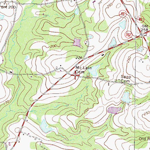 Topographic Map of McLain Cemetery, GA