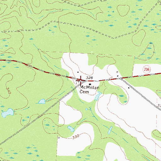 Topographic Map of McMillan Cemetery, GA