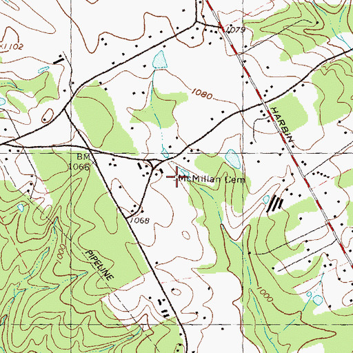Topographic Map of McMillan Cemetery, GA