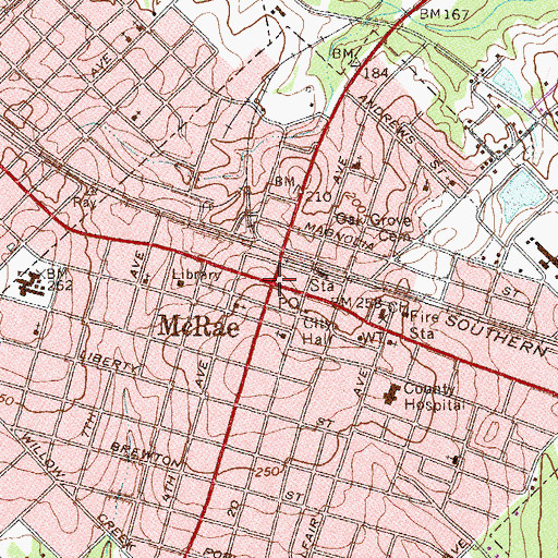Topographic Map of McRae, GA