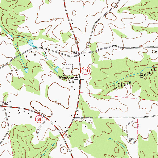Topographic Map of Meadow Church, GA