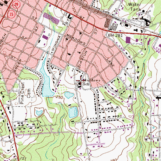 Topographic Map of Meadows School, GA