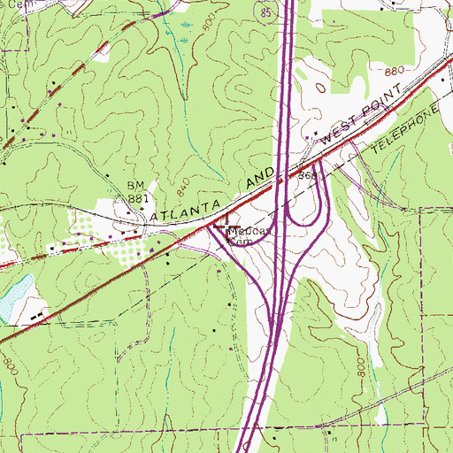 Topographic Map of John C Meadows Cemetery, GA